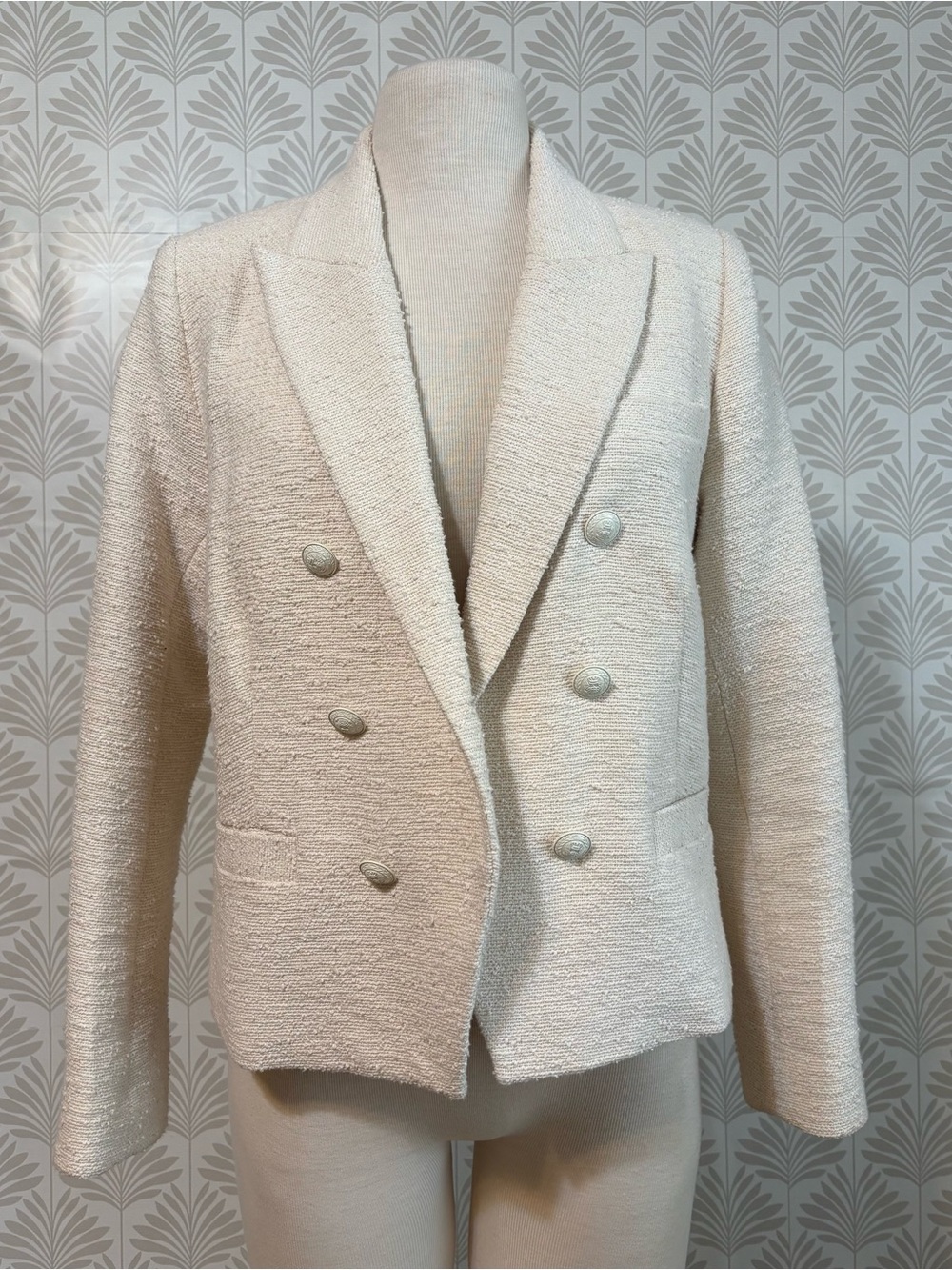 L'AGENCE Kenzie Double Breasted Crop Cotton Blend Blazer - Picture 2 of 10
